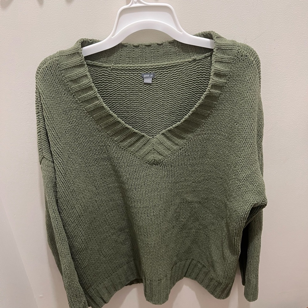 Aerie Army Green V-Neck Sweater
